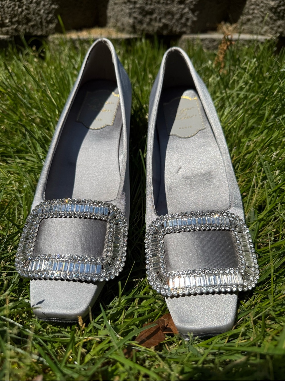 Silver Satin Embellished Buckle Women's Shoes